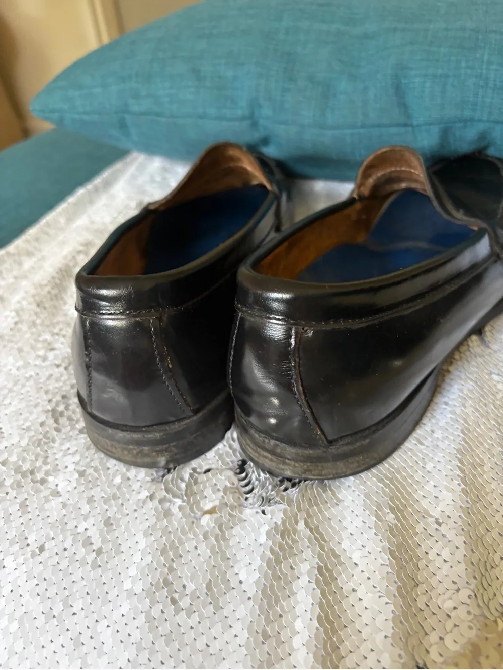 Bass Black Leather Penny Loafers with Blue Insoles